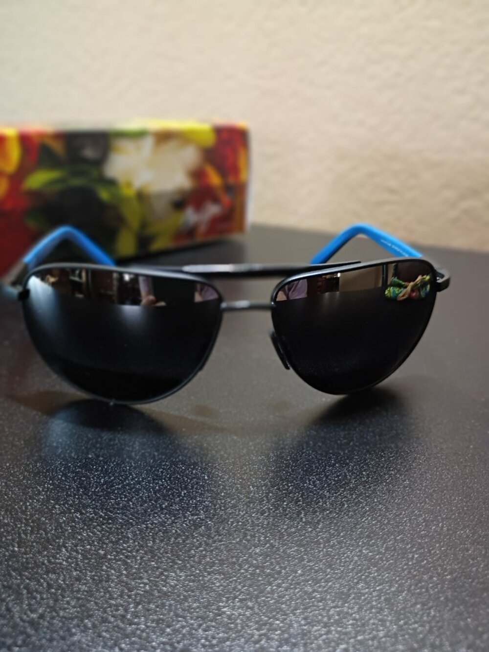 NIB Maui Jim Leeward Coast 297-2M Polarized Aviator Sunglasses Matte Black Blue
